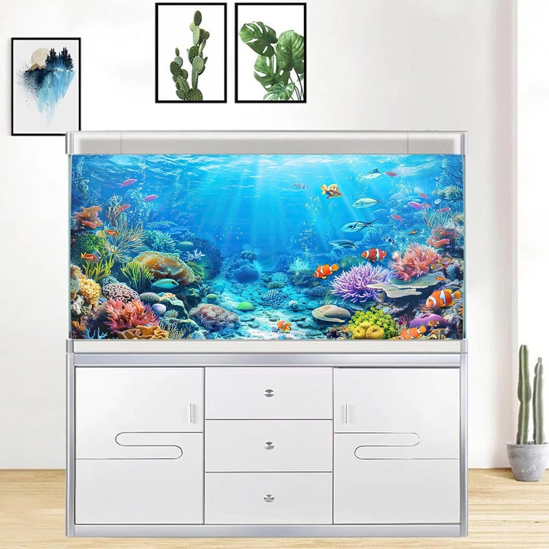 iTapnoom Underwater World Aquarium Background, Seaworld Ocean Floor Tropical Fish Coral Reef Aquatic Nature Plant Fish Tank Backdrop Decor, Polyester Fabric with 6 EVA Double-Sided Tapes 36x18 inches/90x45cm - Image 5